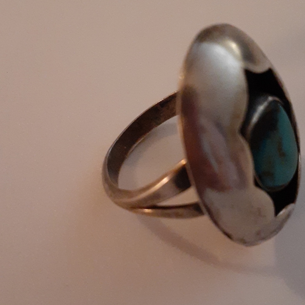 SOLD VTG 💙 Shadow Box Tuquoise & Sterling Ring - Picture 5 of 6